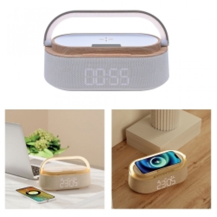 Bambu 5’i 1 Arada Bluetooth Hoparlör Kablosuz Şarjlı Saatli Masa Lambası